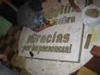 Making the Silleta - Pine Outlined Letters Filled with Flowers - Flower Festival 2006 (150kb)